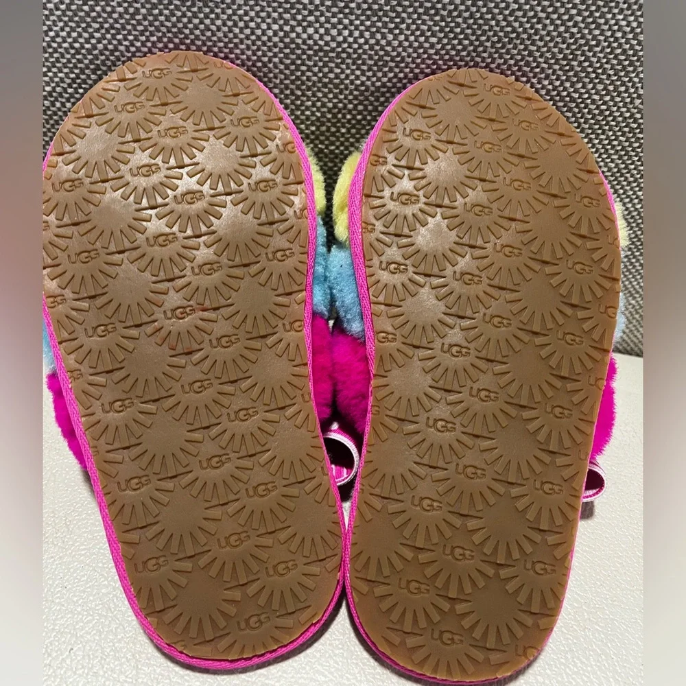 UGG Fluff Yeah Slides Neon Rainbow Sleepers Little Girls Size 11